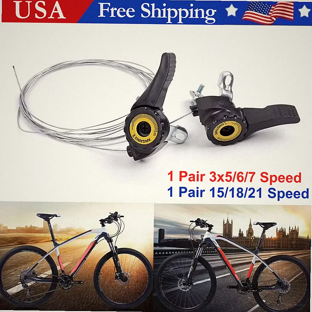 1 Pair 3x5/6/7, 15/18/21 Speed Bike Thumb Shifter Shifters with Inner Cable Nero