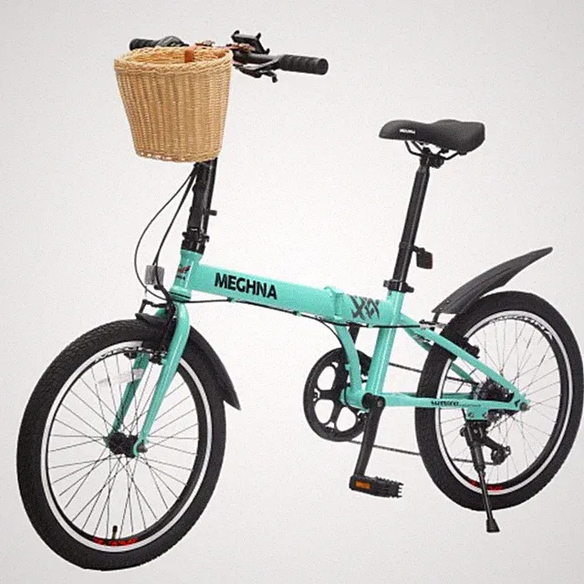 20" Folding Adult Bike, 6-Spd Steel Frame, Dual V-Brake, Basket & Phone Holder