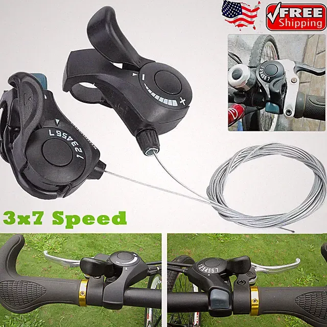 2PCS Bike Shift Levers 3X7 Speed Thumb Gear Shifters for Mountain Road City Bike
