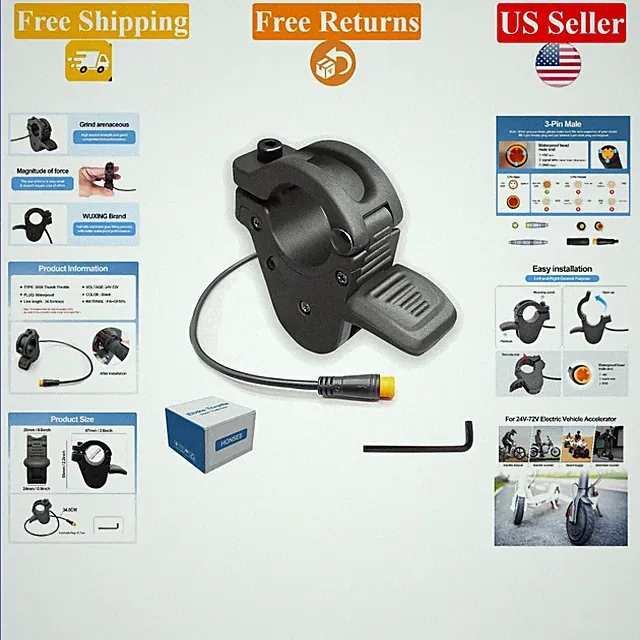 300X Electric Bike Thumb Throttle 22mm Black for 12V-72V E-Bike