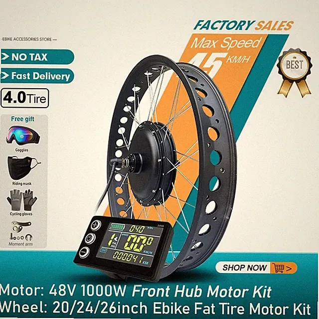 48V 1000W Ebike Conversion Fat Kit Snow 20 24 26" 4.0Tyre Front Hub Motor Wheel
