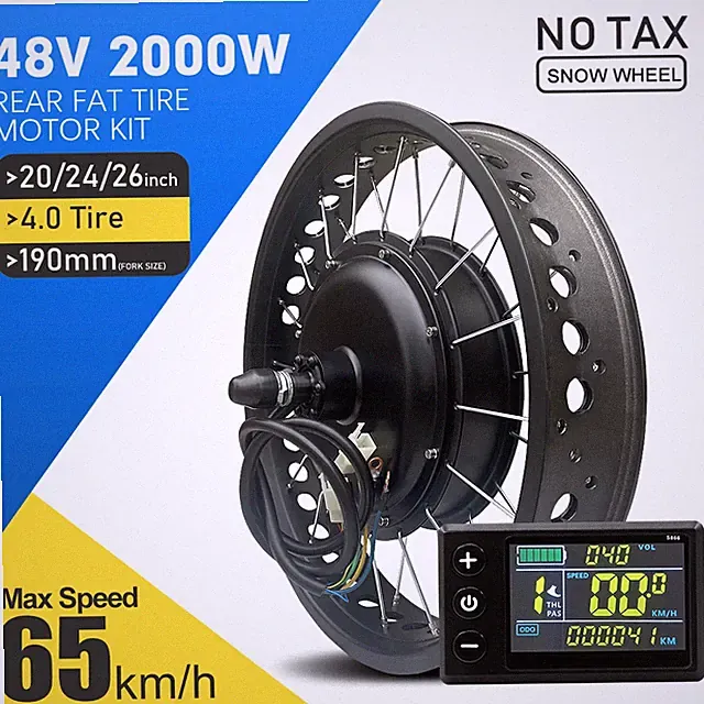 48V 2000W Electric Bike Conversion Kit 20 26* 4.0 Rear Wheel Hub Motor Fat Tire