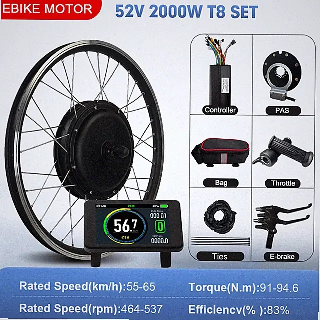 52V 2000W Bicycle Ebike Conversion Kit 20-29" 700C Rear Rotate Hub Motor Wheel