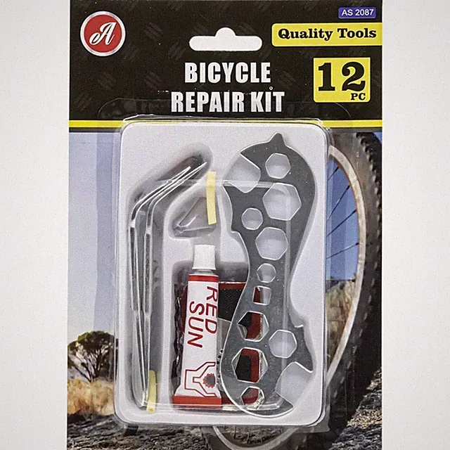 Bike Tire Repair Kit Bicycle Cycle Tube Puncture Patch Levers Spanner Tool: 12 P