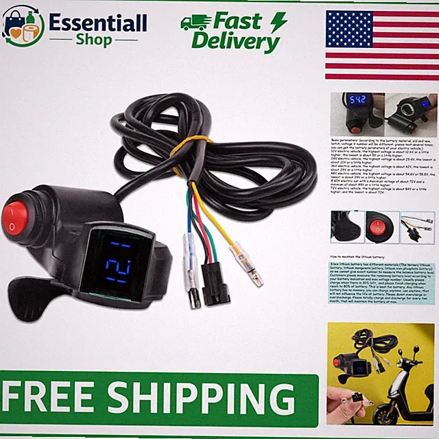 Digital E-Bike Thumb Throttle (12V-72V) with LCD Display for Precise Monitoring
