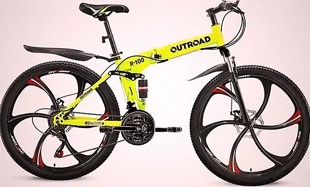 Outroad 26 Inch Folding Mountain Bike, 21 Speed Full Suspension High-Carbon Stee