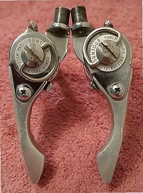 Vintage 1980's SunTour Power Thumb Shifter Set Silver MTB Ratcheting Friction
