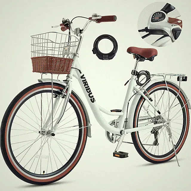 VIRIBUS Women's Bike 26 Inch Beach & City Cruiser Bicycle with 7 Speed Mint